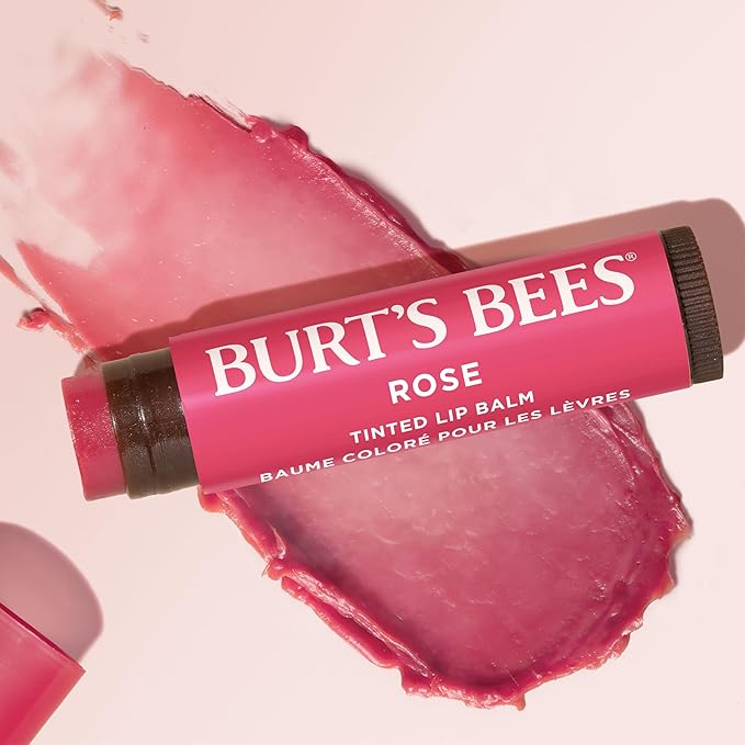 Burt's Bees Lip Tint Balm with Long Lasting 2 in 1 Duo Tinted Balm Formula,Color Infused with Deeply Hydrating Shea Butter for a Natural Looking Buildable Finish,Petal Rose,2 Count (Pack of 8)