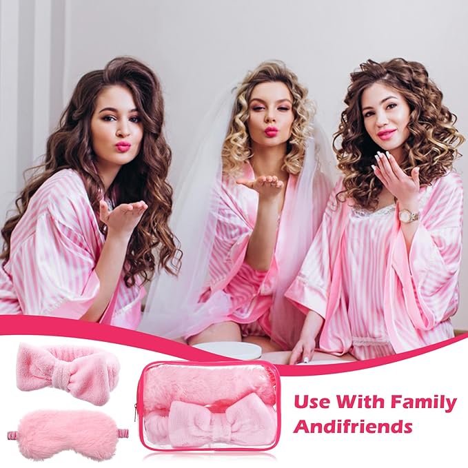 36 Pcs Spa Headband for Women, Makeup Cosmetic Headband for Women 12 Spa Headbands Plush Sleep Eye Mask 12 Clear Cosmetic Bags Sleepover Party Supplies for Girls Christmas Spas Party Favors