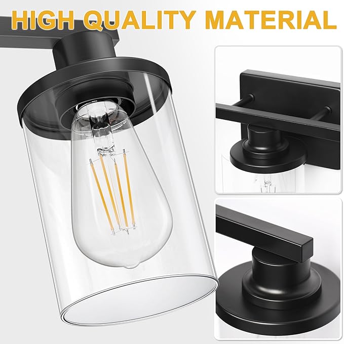 L LOHAS LED 5-Light Bathroom Light Fixtures Over Mirror, Black Bathroom Vanity Lights with Clear Glass Shade, Modern Vanity Lights for Bathroom Living Room Hallway Bedroom