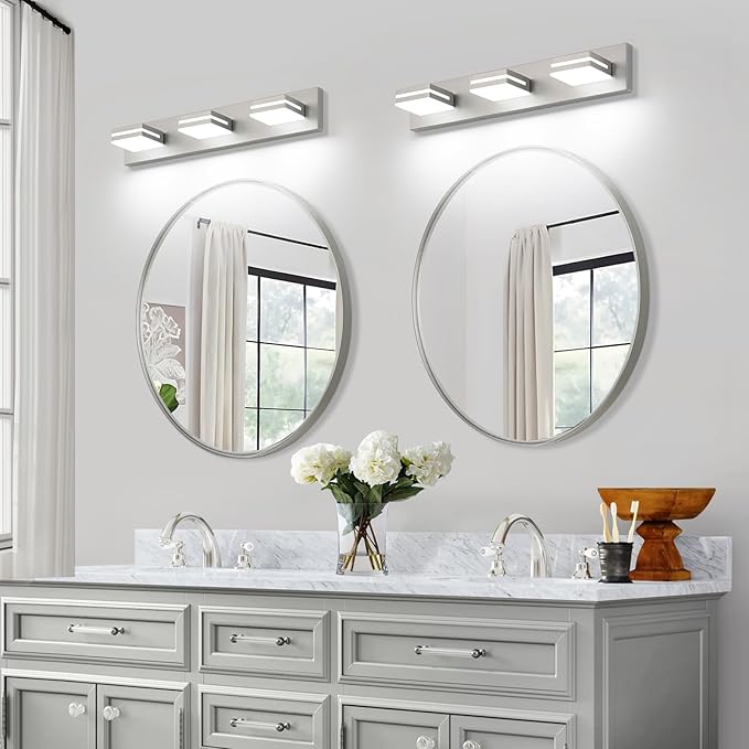SineRise LED Modern Bathroom Vanity Light Fixtures (3-Light, 24-Inch), Brushed Nickel Modern Acrylic Bathroom Wall Lighting Fixtures Over Mirror (Cool White 6000K)