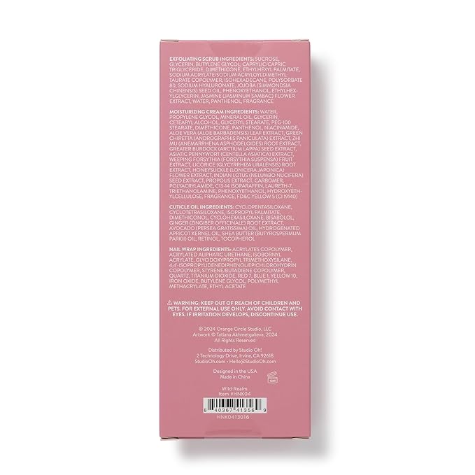 Studio Oh! Hand & Nail Spa Kit, Mini Nail Kit with 22 Nail Wraps, Exfoliating Scrub, Moisturizing Cream, Cuticle Oil & Tools, Girls Spa Kit, Travel Manicure Kit for Women & Girls (Wild Realm Design)