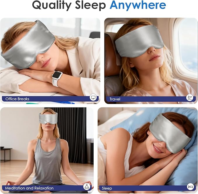 Weighted Eye Mask for Sleeping, Silk Sleep Mask for Side Sleeper with Adjustable Buckle, 100% Blockout Design, Ideal for Meditation, Relaxation and Travel, with Storage Pouch (Gray)