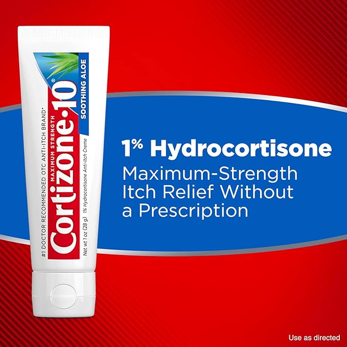 Cortizone-10 Maximum Strength Soothing Aloe Itch Relief Cream, 1% Hydrocortisone, Fast-Acting, Anti-Itch Cream for Bug Bites, Rash, Eczema, Psoriasis, Poison Ivy, Oak, Sumac & More, 2 oz (Pack of 2)