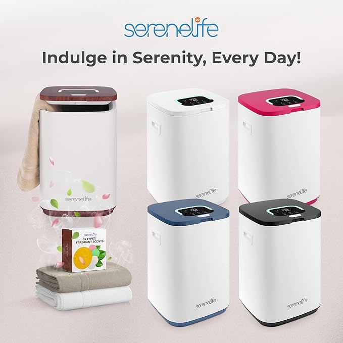 SereneLife Towel Warmer - 23L Capacity Bucket with Timer Function, Fits Up to Two Oversized Towels for Bathroom, Wood
