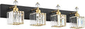 PRESDE 4-Light Crystal Vanity Light for Bathroom Modern Black and Gold Bathroom Lights Fixtures Over Mirror Modern Bath Wall Lighting