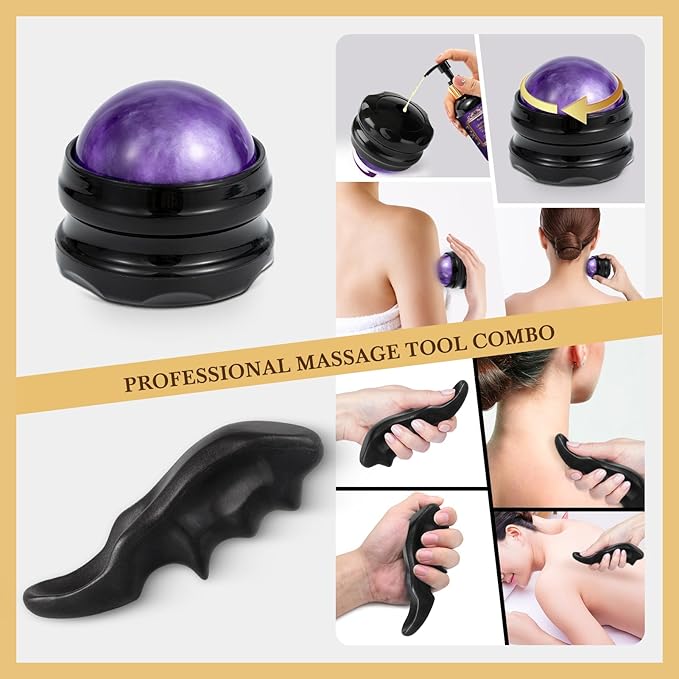 Pjordo 3 Pack Massage Oil for Massage Therapy, Lavender Oil for Relaxation, Sore Muscle Arnica Oil & Cellulite Massage Oil, with Massage Roller Ball & Thumb Saver Tool, Mothers Day Gifts for Wife