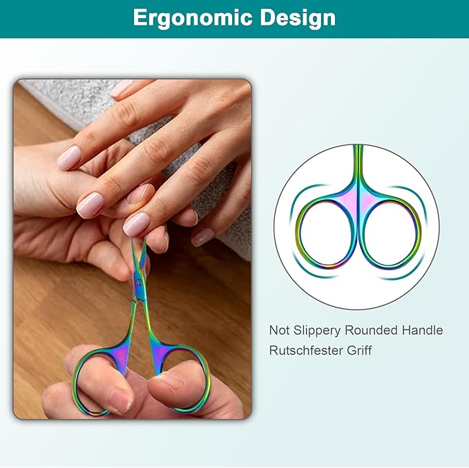 Lermende Cuticle Scissors Extra Fine Curved, Portable Stainless Steel Manicure Scissors with Sharp Curved Blade, Multi-Purpose Russian Manicure Cuticle Trimmer.(Colorful, Round Handle)