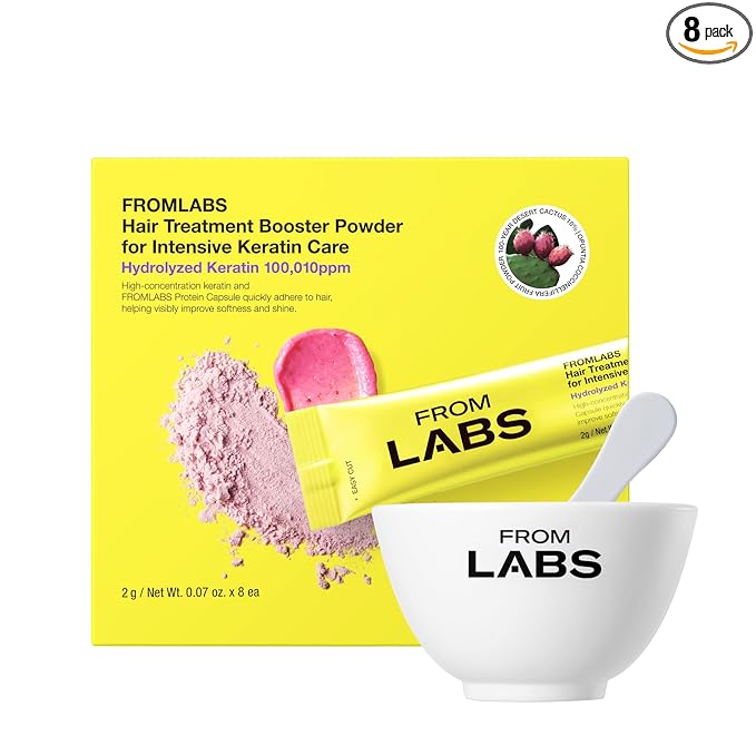 FROMLABS Hair Treatment Booster Powder for Intensive Keratin Care, Mix with FROMLABS Protein Capsule Hair Repair Treatment, For Damaged, Bleached & Frizzy Hair, 2g*8 Single‑Use Packets(Powder only)