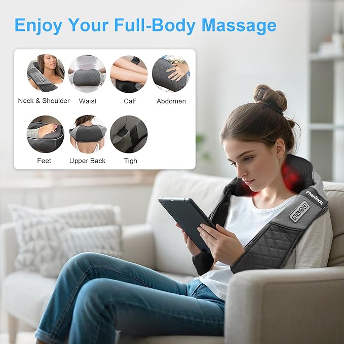 Shiatsu Neck and Back Massager with Heat-3D Deep Tissue Kneading Pillow for Pain Relief,Neck and Shoulder Massager for Full Body Muscle Relaxation for Home/Office/Car Use,Gift for Men Women