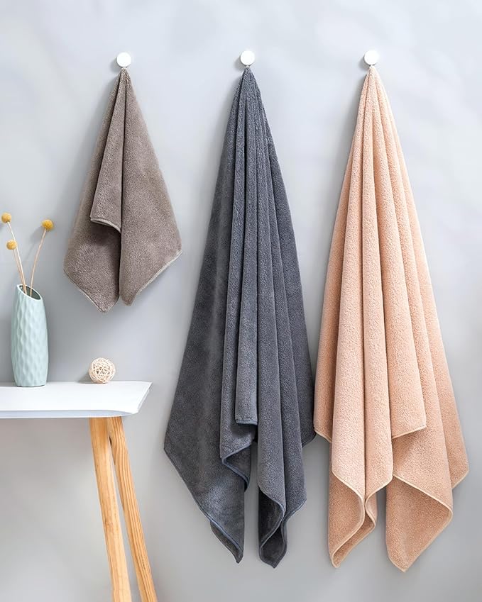 Lumimi Towel Set of 6 Very Soft Microfiber 3 Bath and 3 Hand Towels Quick Dry Light Weight for Bathroom Gym Salon, 6 Pack Dark Grey