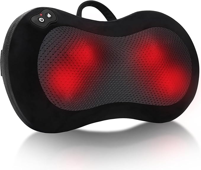 LEERCON Shiatsu Back Massager for Pain Relief Deep Tissue, with Heat Cordless Portable Back and Neck Massager, 3D Kneading Lower Back Electric Massage Pillow for Holiday Gifts for Men Women
