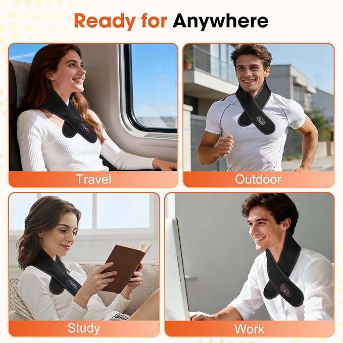 Cordless Neck Heating Pad Massager,3000mAh Rechargeable Neck Massager with Heat,Electric Heated Neck Wrap for Pain with 3 Levels Heat & 3 Vibration Modes