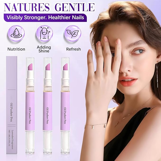 2-in-1 Ceramic Cuticle Pusher & Oil Pen - Nail Care Tool for Dry Nails & Hangnails, Enhances Nail Luster(3pcs)