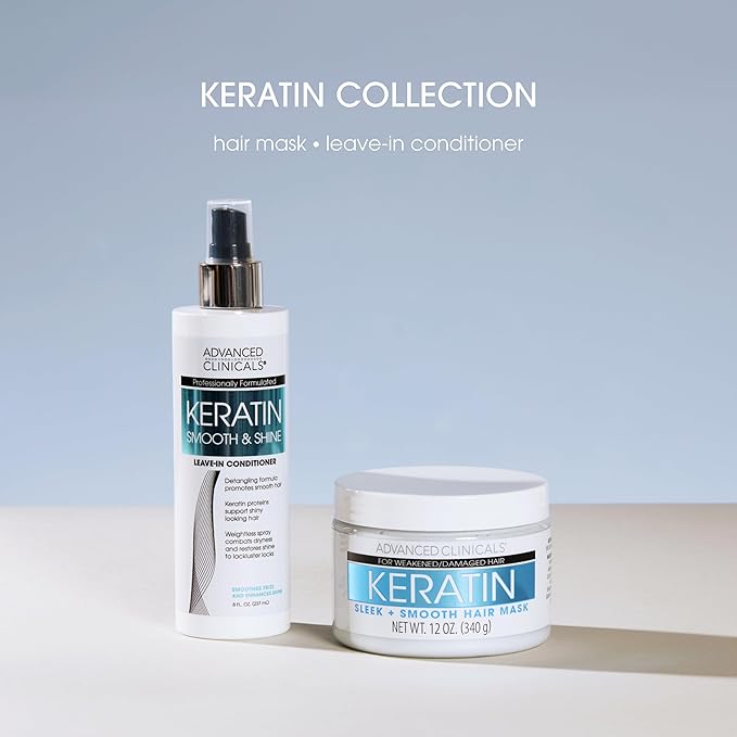 Advanced Clinicals Keratin Hair Mask Treatment, 12 Fl Oz (2-Pack), For Color Treated Hair, Detoxifying + Fortifying Repair Conditioner with Shea Butter, Helps Strengthen Broken Hair