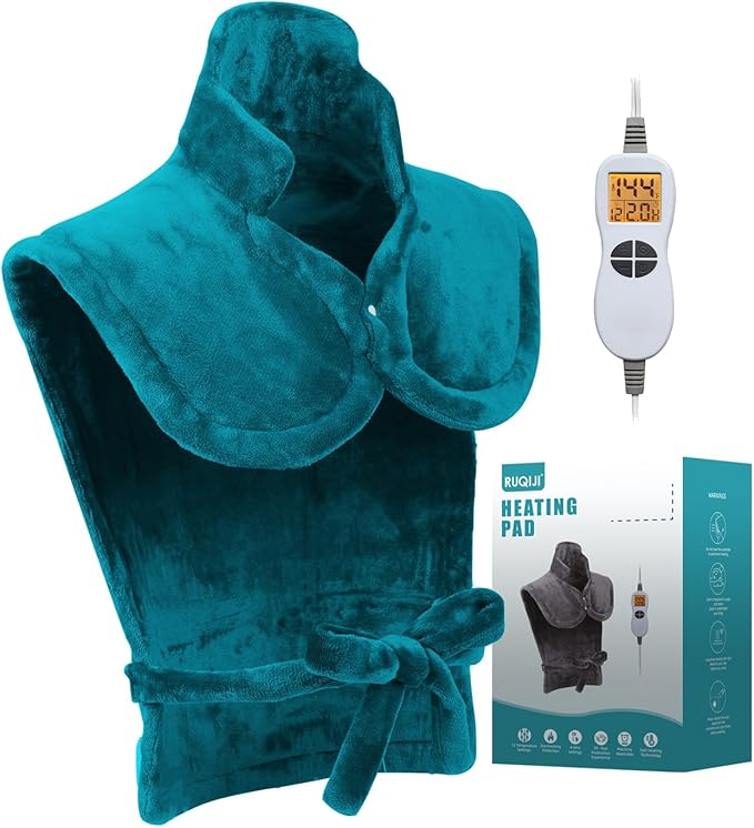 Ruqiji 26" x 35" Neck&Shoulder&Back Heating Pad with12 Temperature Settings, Pain Relief for Back/Neck/Shoulders/Menstrual Pain, Christmas Gifts for Women Men Mom Dad-Light Teal