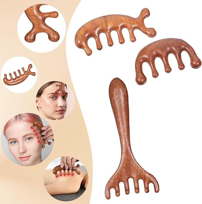 EupHHonycs 3 Pcs Wooden Head Scalp Massager Comb, Wooden Wide Tooth Comb, Head Massage Tool for Relaxation Hair, Portable Heads Scratcher Massager, Gift for Mother Sister Lover