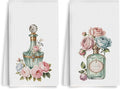 2pcs Vintage Rose and Perfume Bottle Floral Kitchen Towels, Multifunctional Absorbent Lightweight Microfiber Towel, Perfume Lover Gift, Suitable for Home Kitchen Dinner Wedding Gift, Home Decor