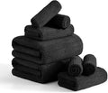 8 Piece Bath Towel Set-2 Oversized Bath Sheets(35"x70"),2 Hand Towels,4 Washcloths-Extra Large Microfiber Towel Sets,Less Lint Highly Absorbent & Quick Dry Bath Towels for Bathroom Gym Pool,Black