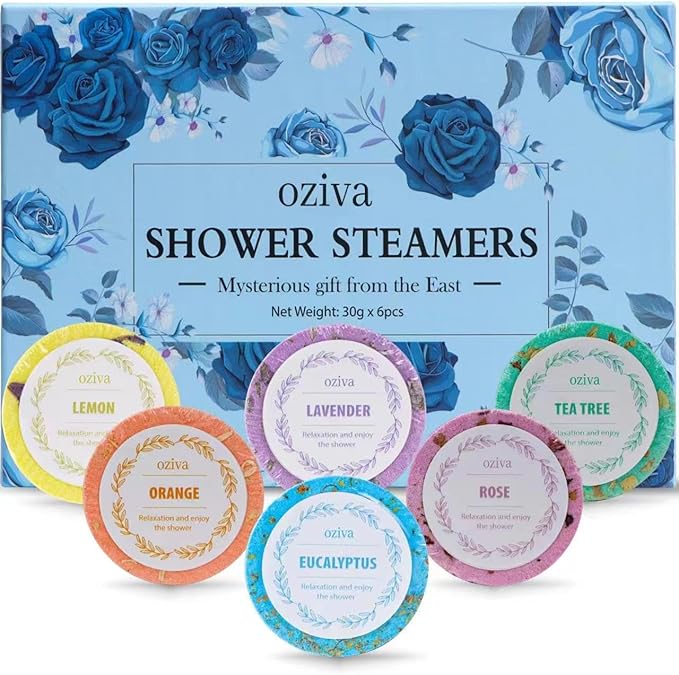 Shower Steamers- Box of 6 Premium Shower Bombs with Essential Oils. Self Care Gifts for Women and Teens Holiday Stocking Stuffers for Women.