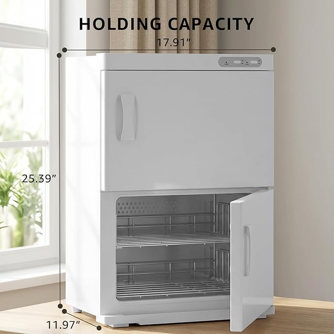 TABU Hot Towel Warmer Cabinet, 46L Extra Large Professional Towel Heater with Stainless Steel Racks & Water Drip Tray, for Spa, Salon, Barber and Home,White