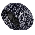 LULUSILK 100% Mulberry Silk Lined Sleep Cap, No More Frizzy Tangled Hair, Stay On All Night Adjustable Silk Hair Wrap for Sleeping, Black Leopard, Pack of 1