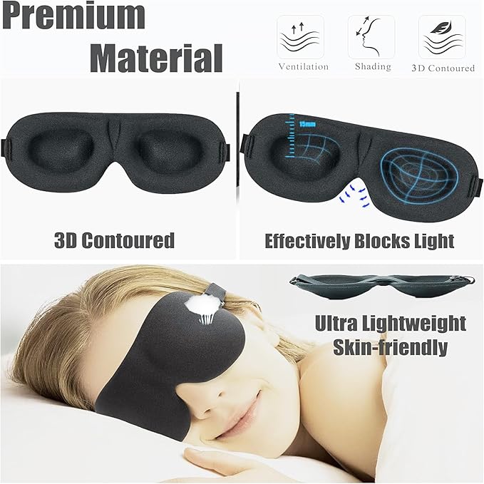 Soft 3D Blackout Sleep Eye Mask 1 Pack for Side Sleepers, Men，Women ，Adjustable Velcro, Night Blindfold,Travel Relaxation (Purple)