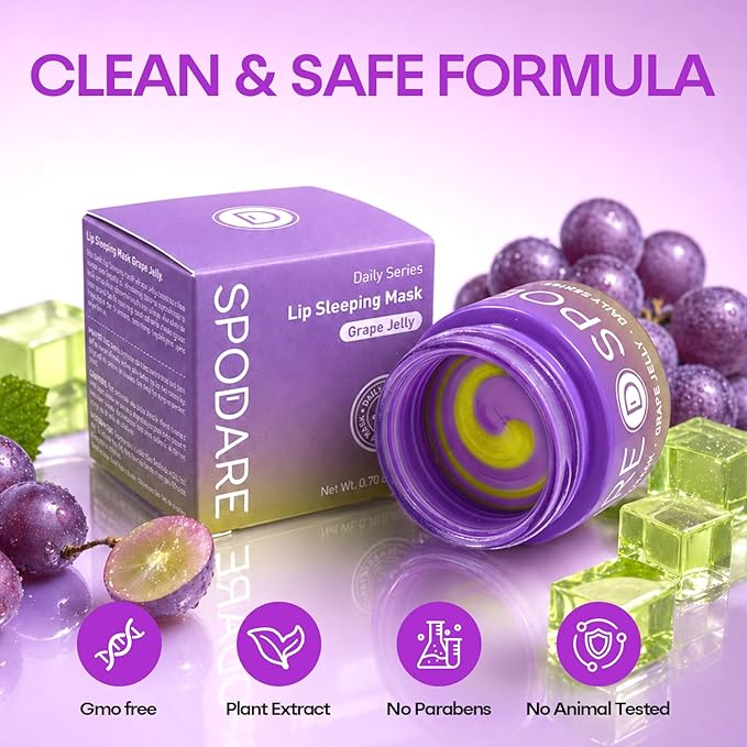SPODARE Lip Mask Grape 20g - Overnight Lip Sleeping Mask, Lip Moisturizer for Dry Cracked Lips Care, Dual-Color Lips Balm for Nourishing and Softening Lips, Birthday Gifts for Women & Teens