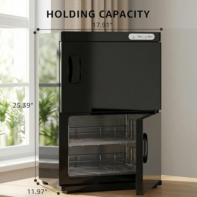 TABU 46L Hot Towel Warmer Cabinet, Extra Large Professional Towel Heater with Stainless Steel Racks & Water Drip Tray, for Spa, Salon, Barber,Black