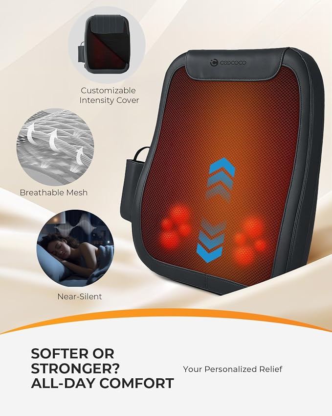 CooCoCo Shiatsu Back Massager with Heat, FSA Eligible, Lower Back Massager for Pain Relief Deep Tissue, HSA 4D Kneading Back Massage with Rooling(Corded)