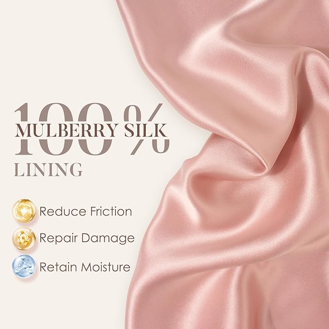 LULUSILK Mulberry Silk Bonnet for Sleeping Women, No More Frizzy Tangled Hair, Stay On All Night Silk Hair Wrap for Sleeping with Adjustable Strap, Silk Sleep Cap for Women and Men, Pink, Pack of 1