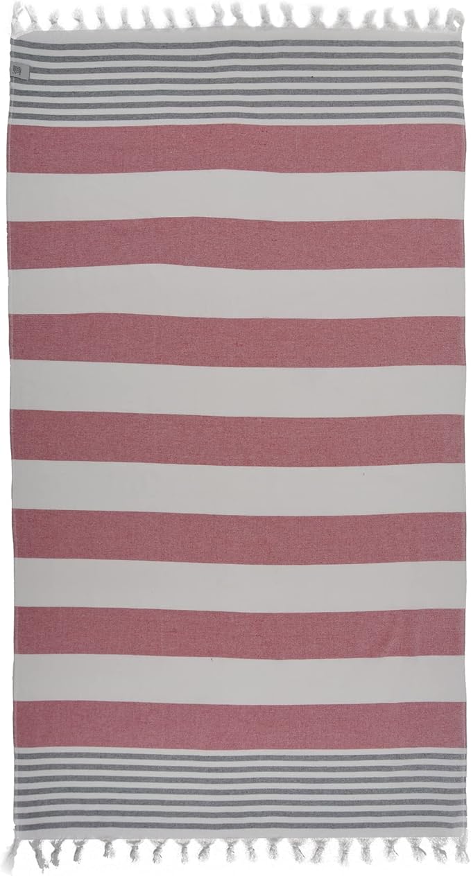 Beach Towel | Cotton Beach Towels, Easy to Carry, Sand Free, Highly Absorbent, Quick Dry, Turkish Towels for Travel Camping Bath Sauna Beach Gym Fitness Pool Yoga SPA by Lahammam, Ephesus, Red
