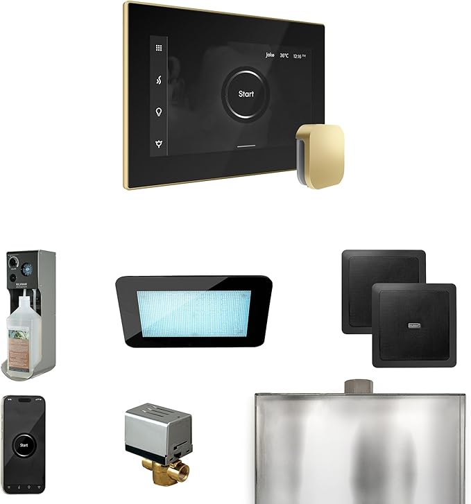 Mr Steam XDream Steam Shower Ctrl Pkg w/iSteamX Control and Steamhead in Black Satin Brass