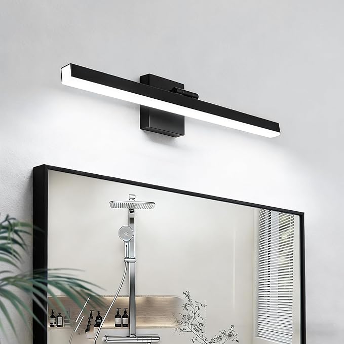 IZORRO Modern Bathroom Vanity Light 16 inch, Rotatable, 12W Dimmable Led Bathroom Light Fixture Over Mirror, Black Vanity Light Bar (Cool White 6000K)