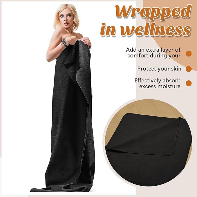 Juexica 1 Pack 70" x 30" Sauna Blanket Insert Towel Cotton Soft Waffle Comfortable Absorbent Towel for Infrared Sauna Blankets Spa, Soft Reusable and Machine Washable (Black)