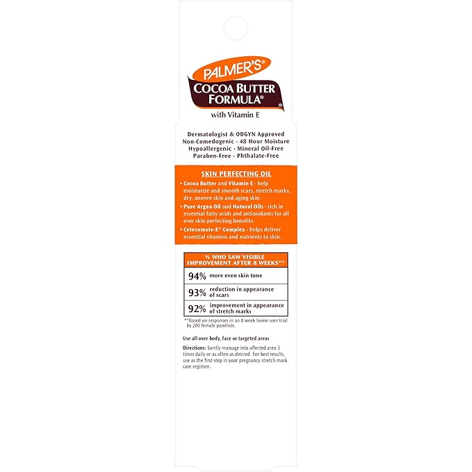 Palmer's Cocoa Butter Formula Skin Therapy Moisturizing Body Oil with Vitamin E & Pure Argan Oil, Deep Body Moisturizer for Dry, Damaged Skin, Scars or Stretch Marks, 2 Ounces