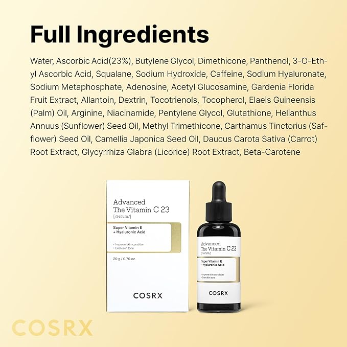 COSRX Advanced Pure Vitamin C 23% Serum with Vitamin E & Glutathione, Korean Vitamin C Serum for Fine Lines, Uneven Skin Tone & Dull Skin, 0.7oz, Korean Skin Care, Mothers Day Gifts for Mom & Wife
