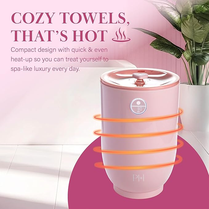 Paris Hilton 20L Luxury Towel Warmer, Built-In Aromatherapy Compartment, Touchscreen Control with Delay Start Timer and Preset Timers, Fits 2 Bath Towels or Throw Blanket, Pink