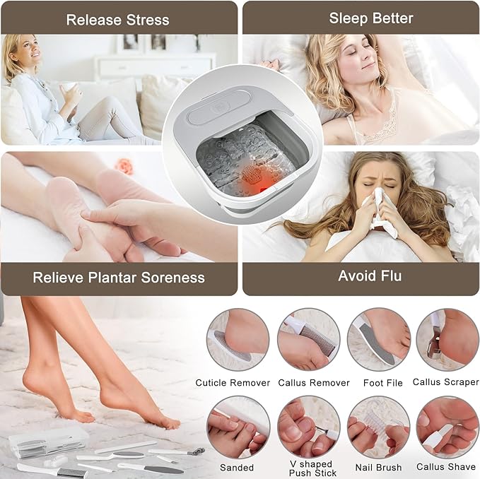 UNIFULL Collapsible Foot Spa Bath with Heat and Massage Rollers, Bubble, Foot Pedicure Kit, Temperature Control, Red Light, Pedicure Foot Spa, Foot Bath