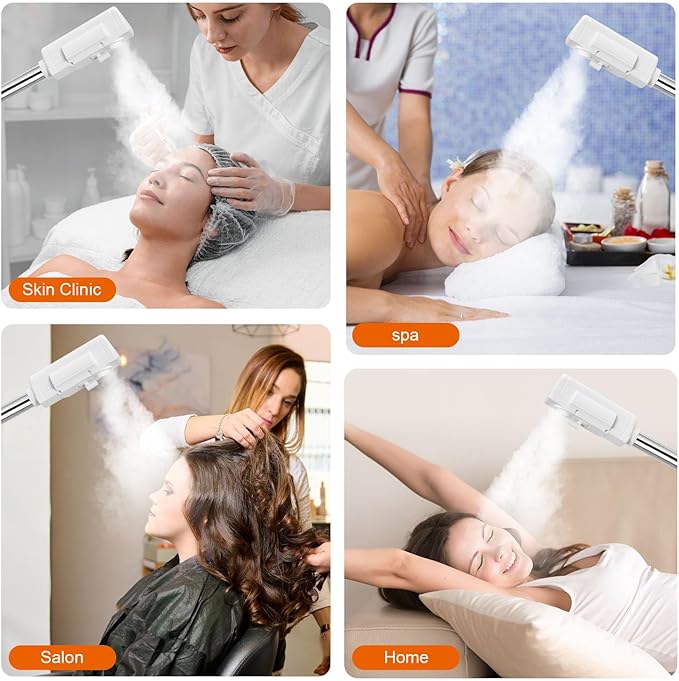 Professional Facial Steamer, Face Steamer Upgrade PTC Heating, Esthetician Steamer Hot Mist Facial Steamer for Salon Spa Beauty (White)