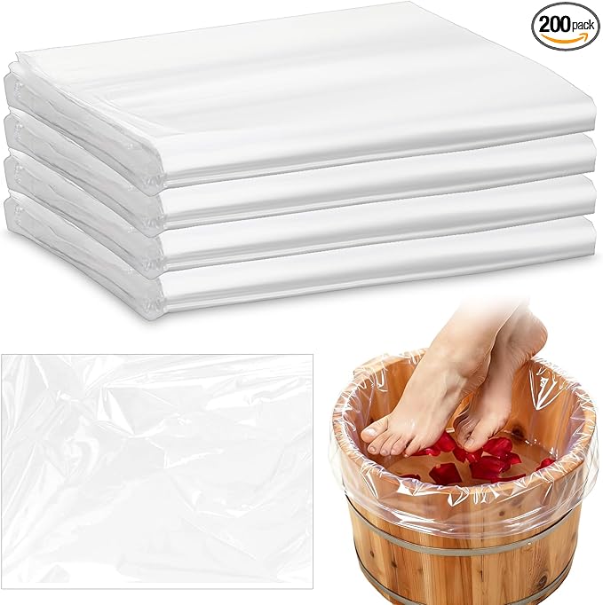 200 Pcs Disposable Foot Bath Liners Bulk for Ionic Detox Tub Individual Hygienic Plastic Non Toxic Pedicure Spa Foot Basin Tub Liners, 26 x 22 Inches