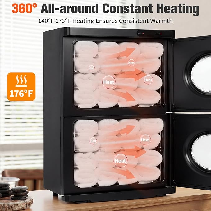 46L Hot Towel Warmer, Large Capacity Spa Towel Warmer with Double Cabinets, Professional Towel Warmer Cabinet with Clip & 4 Racks for Salon, Barber Shop, Massage, Facial