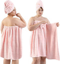 REDKISS Pink Plus Size Towel Wrap for Women, XL Adjustable Shower Wrap with Hair Towel, Super Absorbent Bath Towels Wrap for Body, Microfiber Plush Towel Wrap, Warmth Velcro Plus Size Wraps Towels