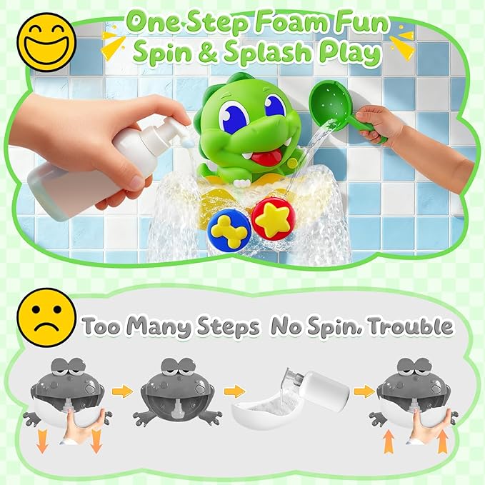 Dinosaur Baby Bath Toys for 1 2 3 Year Old Boys, Dino Bath Bubble Machine with Rainbow Lights & Water Scoop,Fun Toddler Toys Baby Shower Bathtub Toys Birthday Easter Gifts for Kids Age 1-3 Year Old