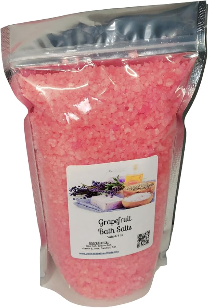 Bath Salts | 4lb Bag (64oz.) | Choose Your Scent | Epsom Salt | Sea Salt| Bathing | Body Care | Beauty | Relaxation | Spa | Pedicure | Manicure | Soak (Grapefruit)