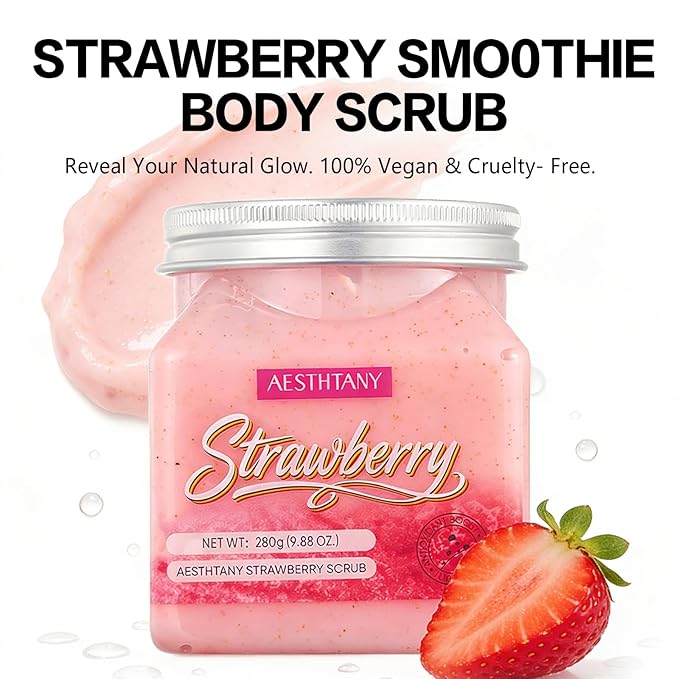 strawberry Body Scrub &Avocado Face & Body ScrubMoisturizing and Exfoliating Body, Face, Hand, Foot Scrub,Deep Cleansing 350ml (280g, strawberry)