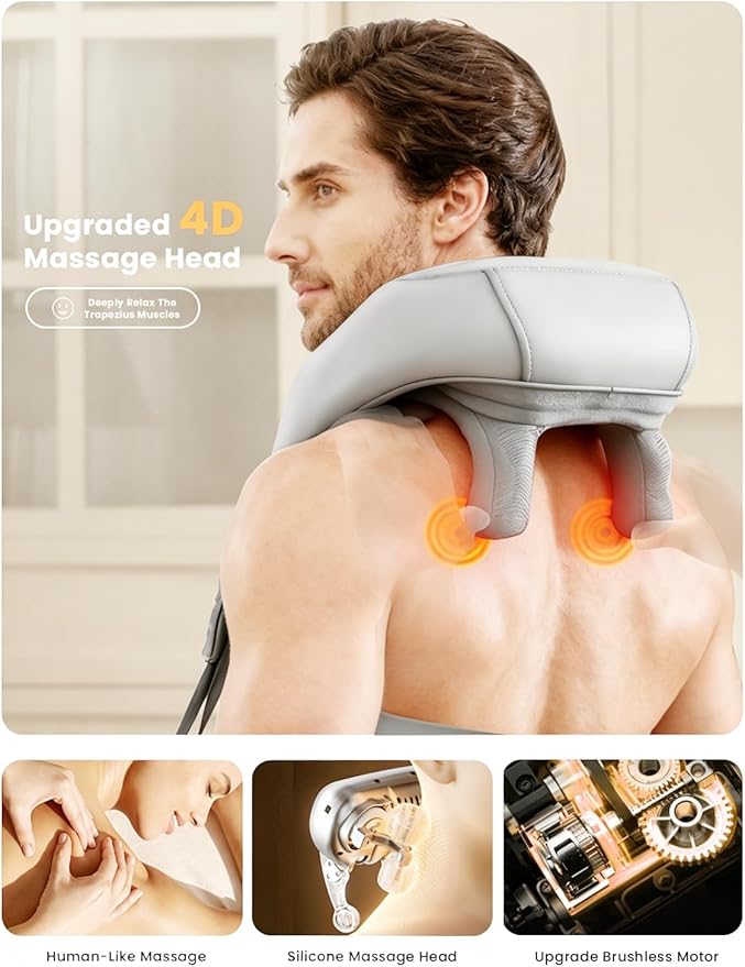 Shiatsu Neck Massager with Heat for Pain Relief Deep Tissue, Upgraded Adjustable Width 4D Kneading Shoulder Massage, Electric Back Massage Pillow, Gifts for Women Men Mom Dad, Mothers Day (Grey