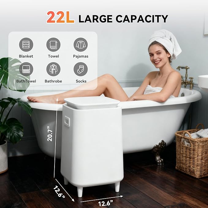 Large Towel Warmer for Bathroom, Unlimited Heating Heated Towel Warmers Bucket, Bath Blanket Warmers for SPA, Auto Shut Off, Fits Up to Two 40"X70" Oversized Towels, Bathrobes, Ideal Gifts -White