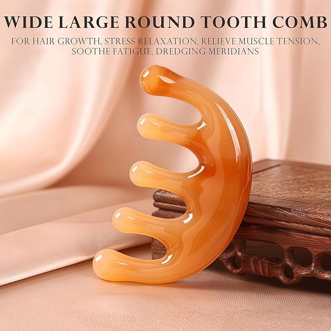 Scalp Massager for Hair Growth Resin Manual Head Scalp Massage Tool Wide Tooth Hair Massage Comb for Stress Relax Portable Handheld Mini Gua Sha Tool Body Face Neck Nose Eyes Legs Acupoint Guasha Comb