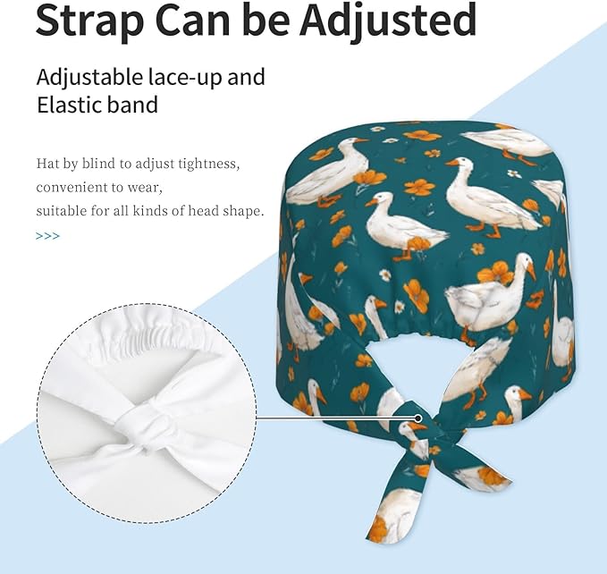 Alligator Ice Cream Working Cap, Scrub Cap with Sweatband, Adjustable Tie Back Hat Breathable Headgear for Women/Men