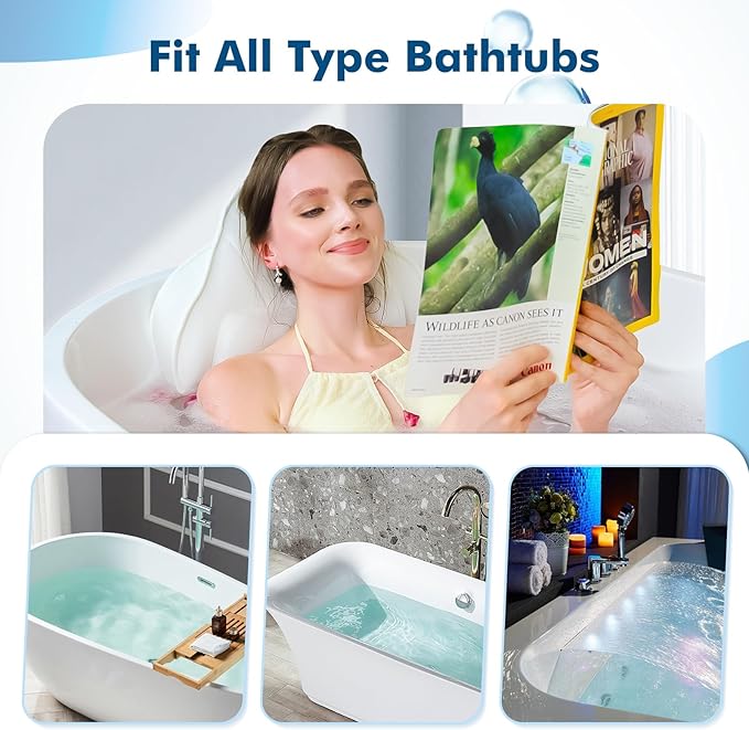 Poemland Luxury Thick Full Body Bath Pillows Mat & Cushion for Bathtub Headrest Neck Shoulder Support Comfort Relaxation Spa Accessories Perfect for a Spa Soak in Bathtub (White)
